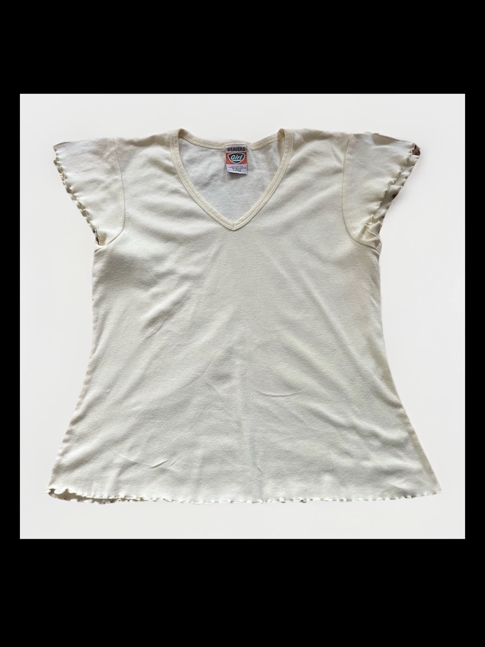 VTG Y2K Baby Tee Junior L Butter Yellow Lettuce Edge Cotton Coquette Soft